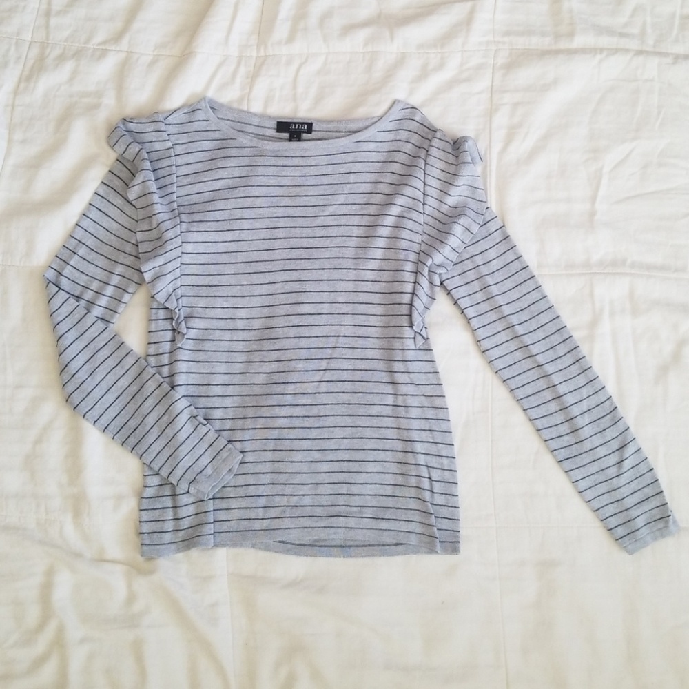 A.n.a Grey Stripped Ruffle Sweater. *Small